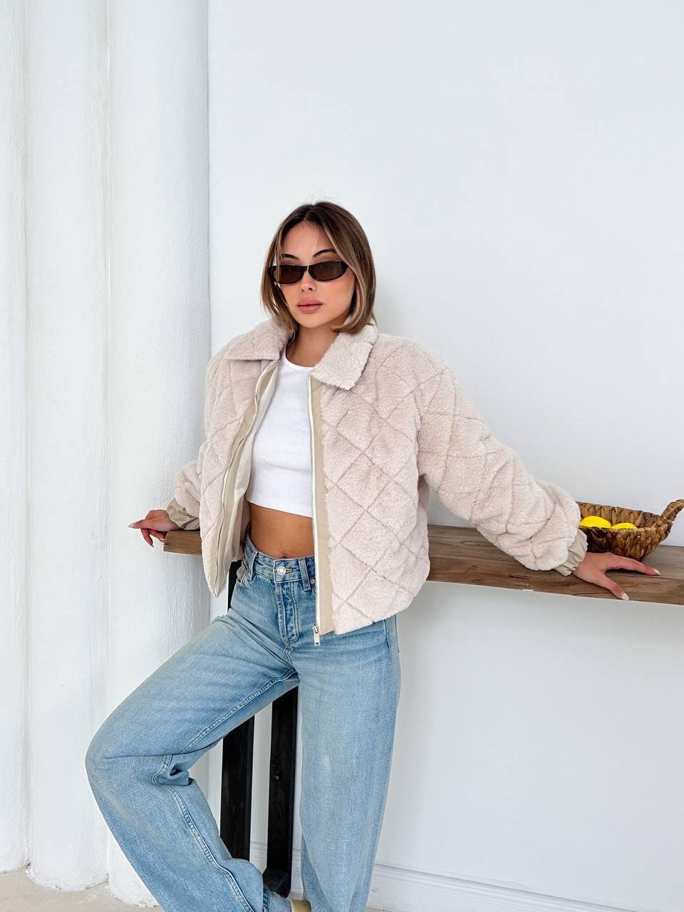 Krem Oversize Puffer Teddy Mont