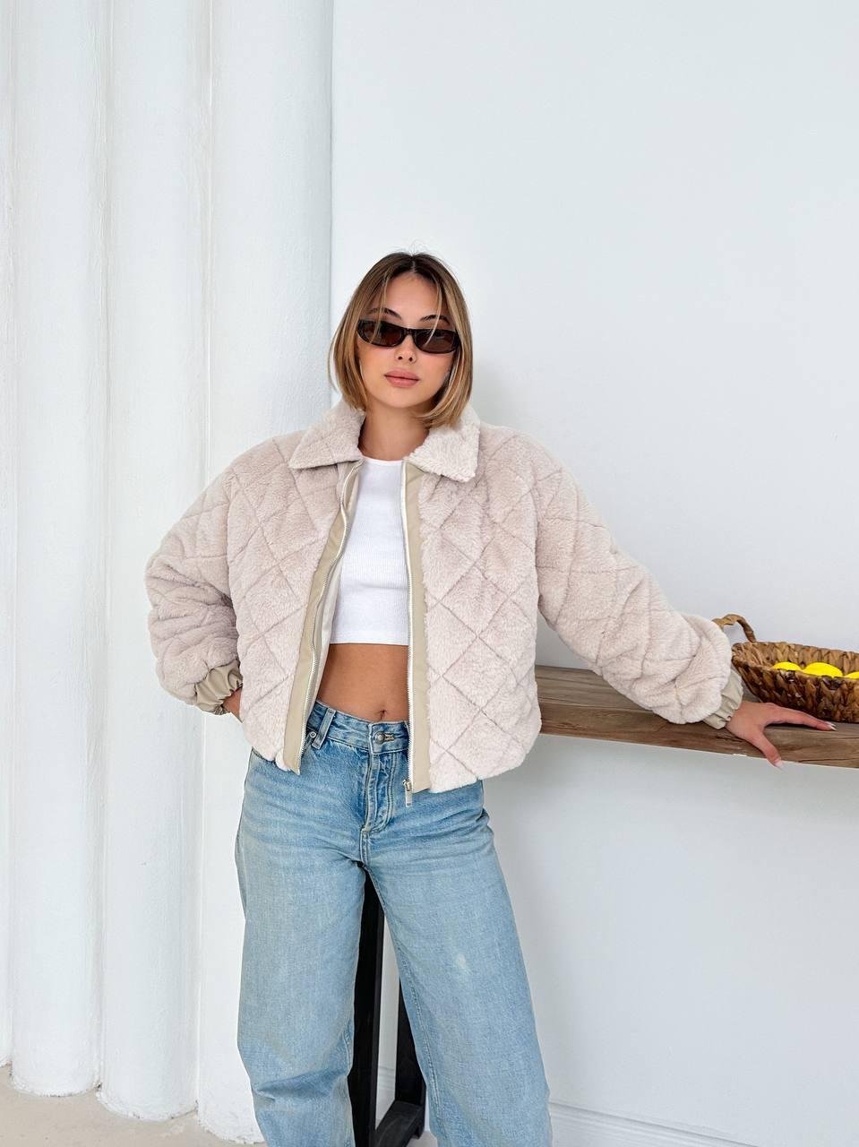 Krem Oversize Puffer Teddy Mont