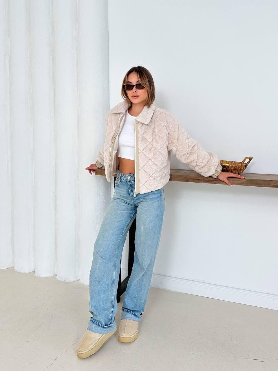 Krem Oversize Puffer Teddy Mont