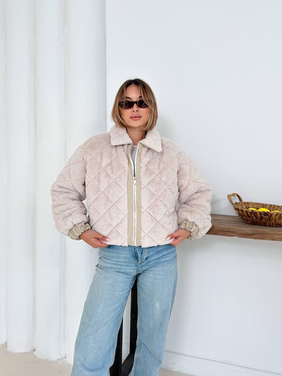 Krem Oversize Puffer Teddy Mont