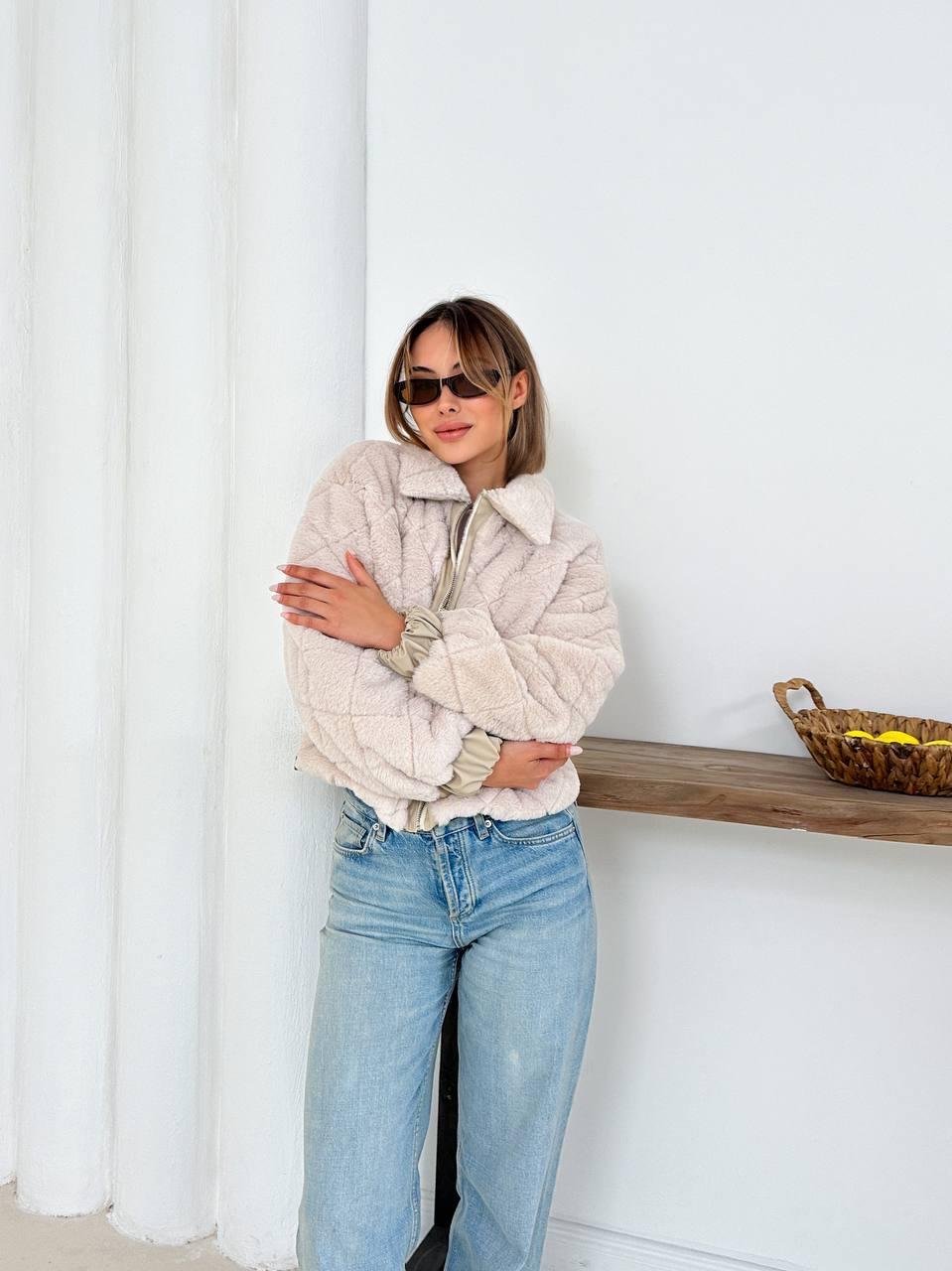 Krem Oversize Puffer Teddy Mont