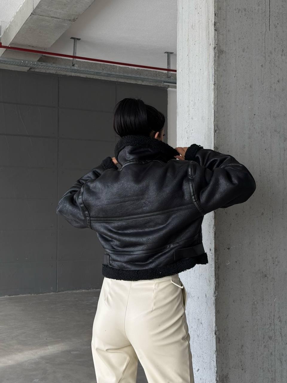 Kürklü Biker Crop Ceket