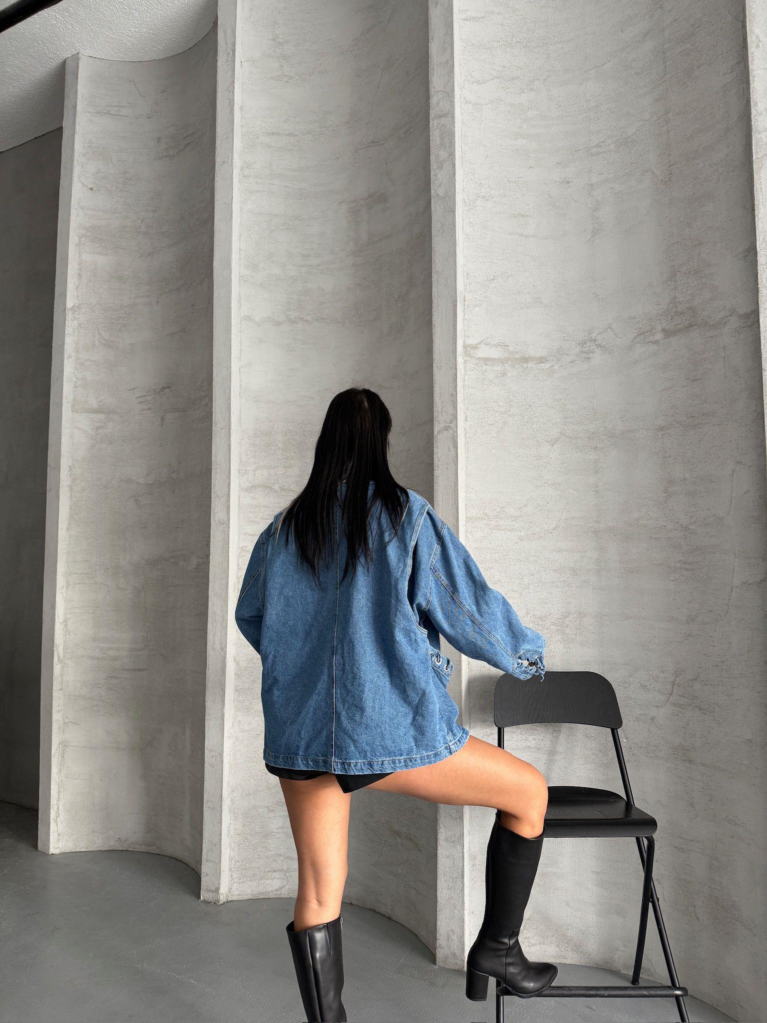 Kuşgözlü Oversize Denim Ceket