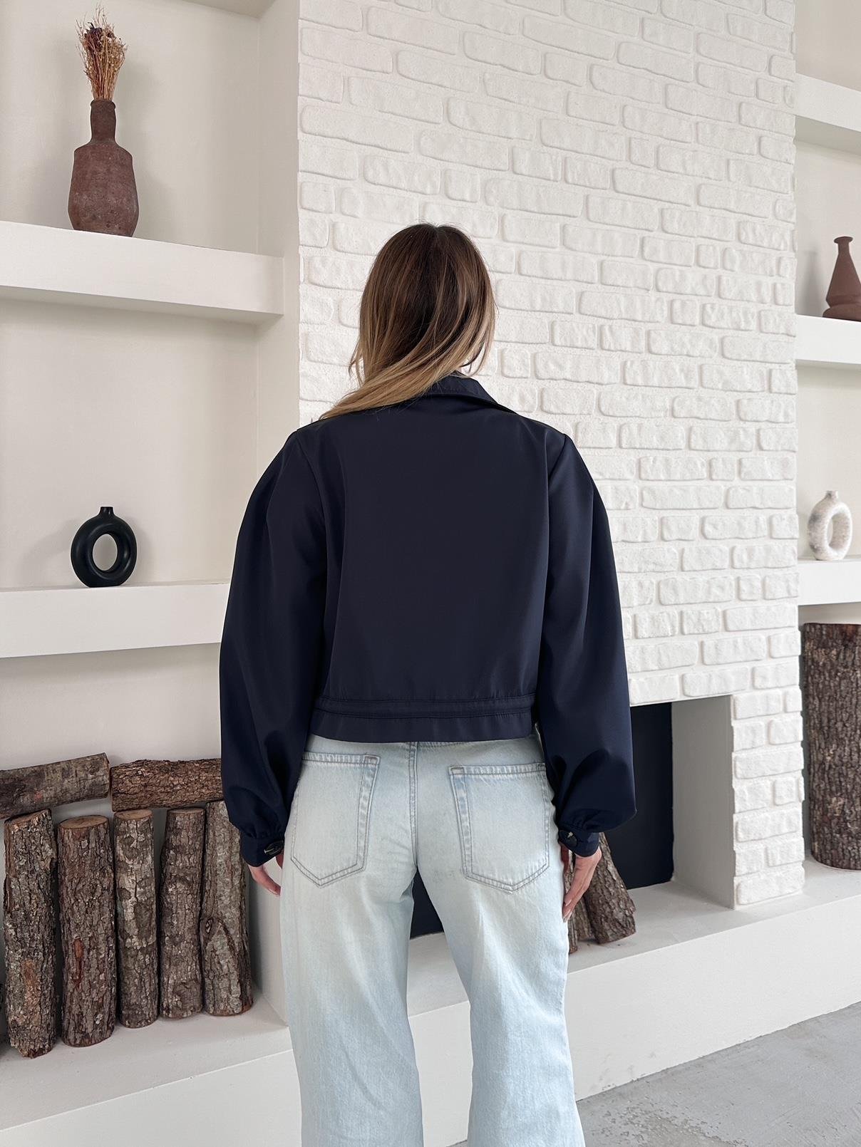 Lacivert Bondit Cepli Crop Ceket