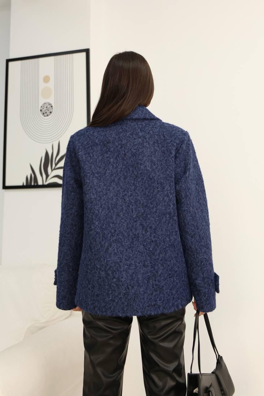 Lacivert Düğmeli Buklet Blazer Ceket
