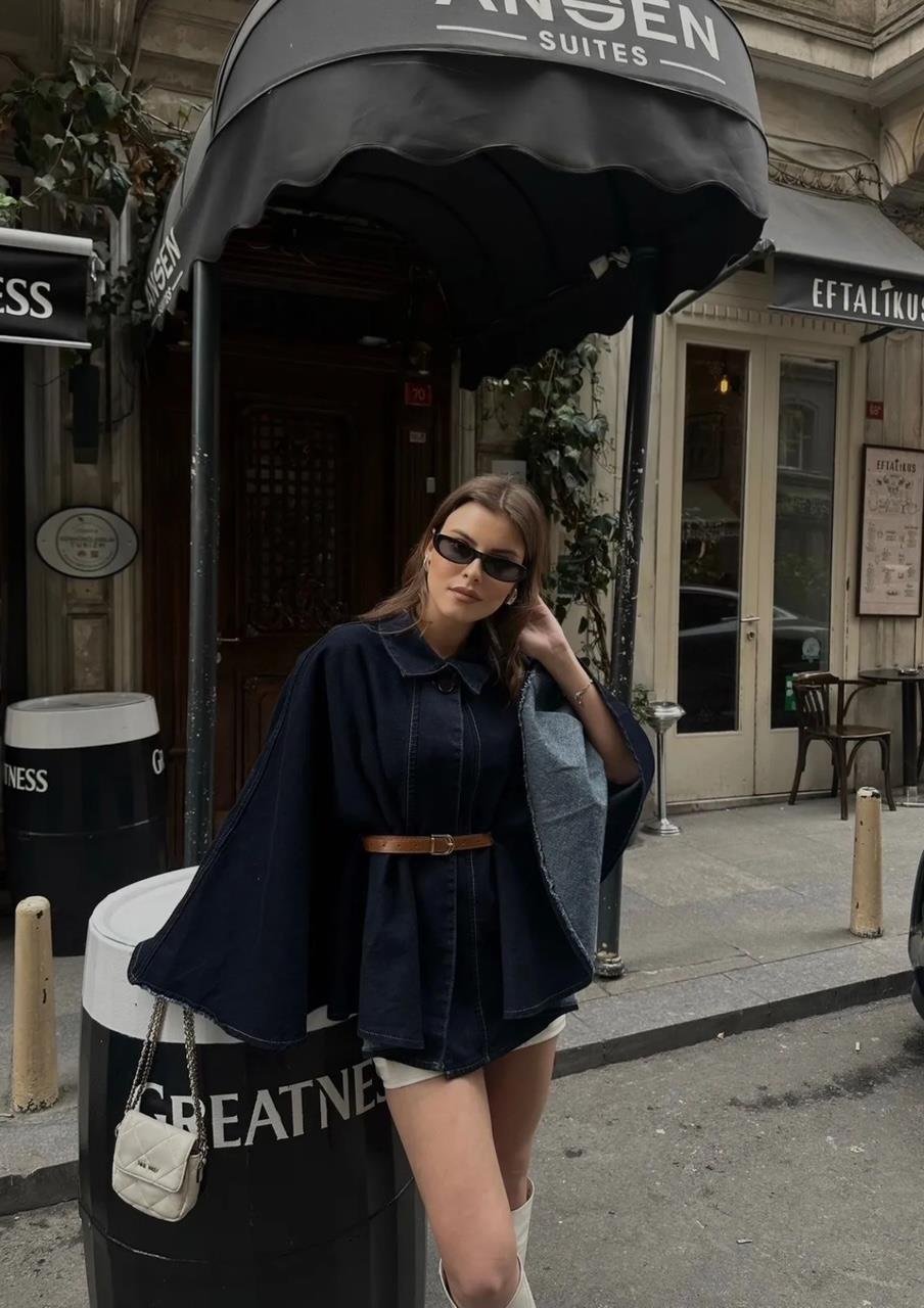 Lacivert Kemerli Denim Panço