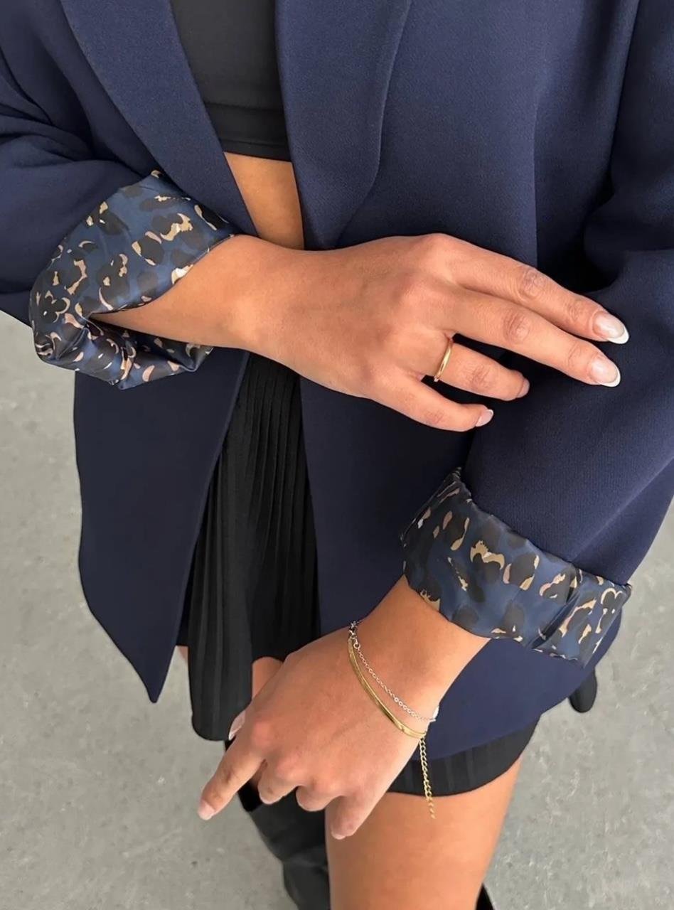 Lacivert Leopar Astarlı Blazer Ceket