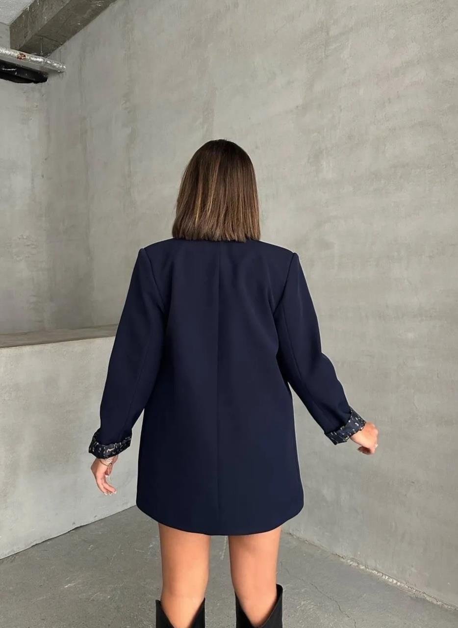 Lacivert Leopar Astarlı Blazer Ceket