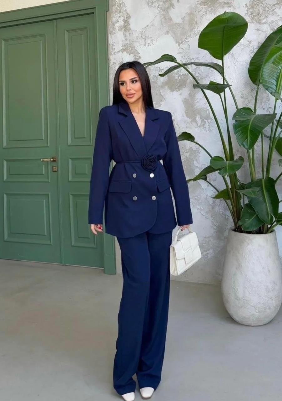 Lacivert Roses Güllü Blazer Takım