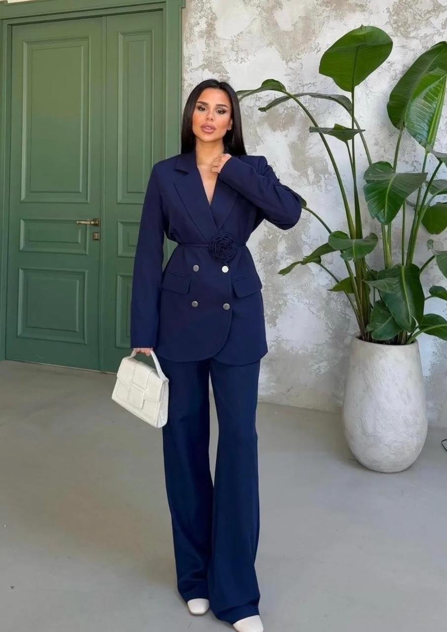 Lacivert Roses Güllü Blazer Takım