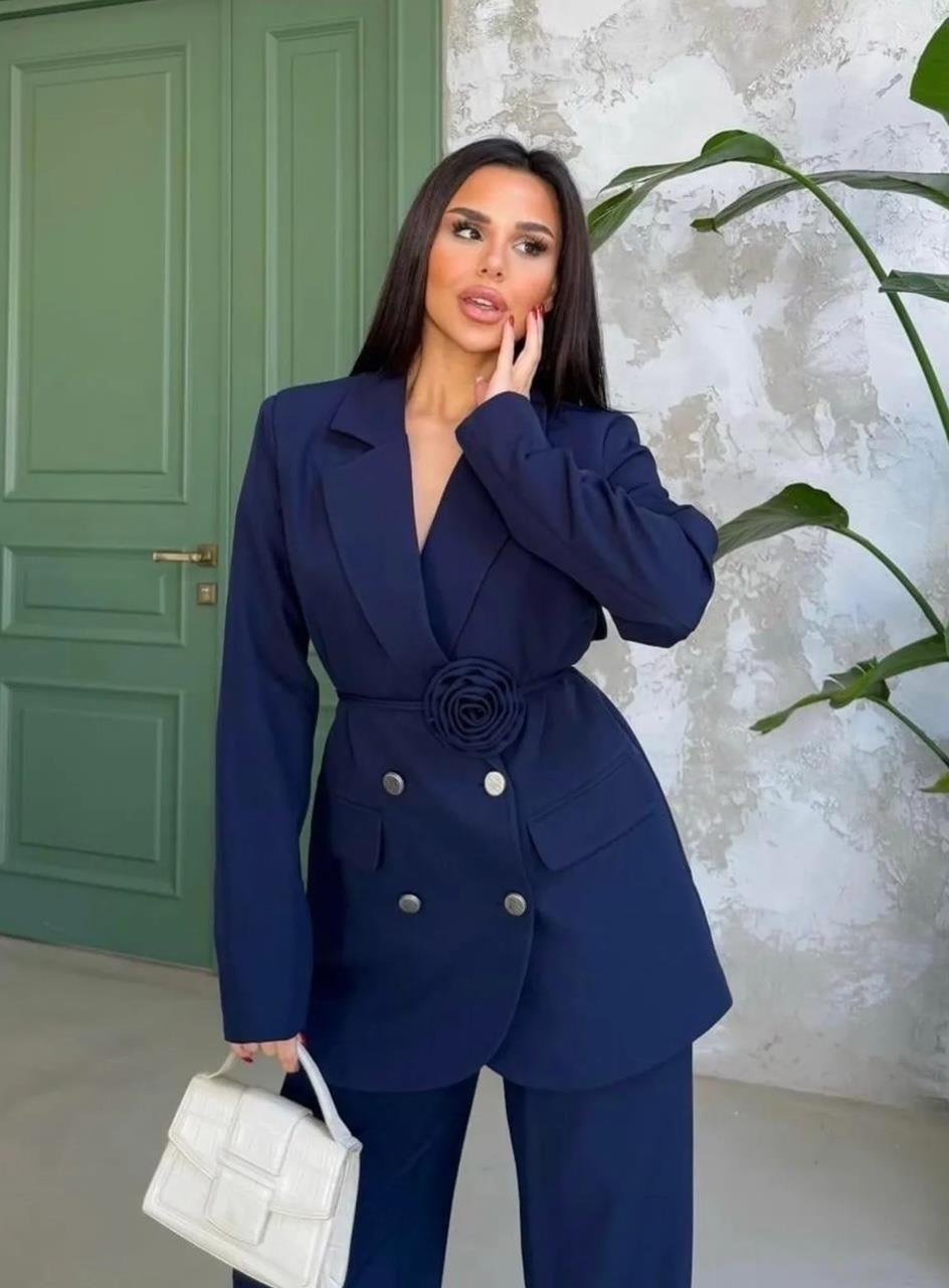 Lacivert Roses Güllü Blazer Takım