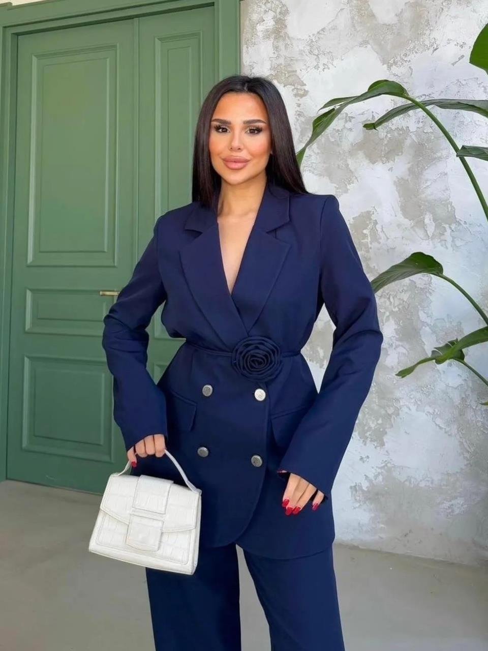 Lacivert Roses Güllü Blazer Takım