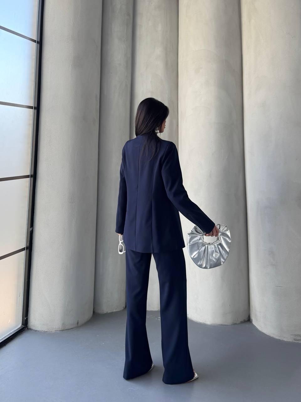 Lacivert Şal Görünümlü Blazer Takım