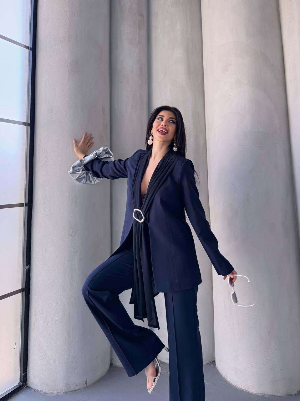 Lacivert Şal Görünümlü Blazer Takım