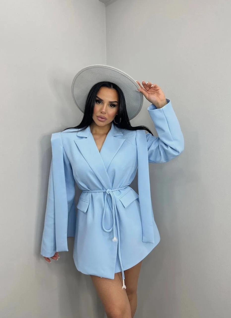 Mavi Bağlamalı Blazer Ceket