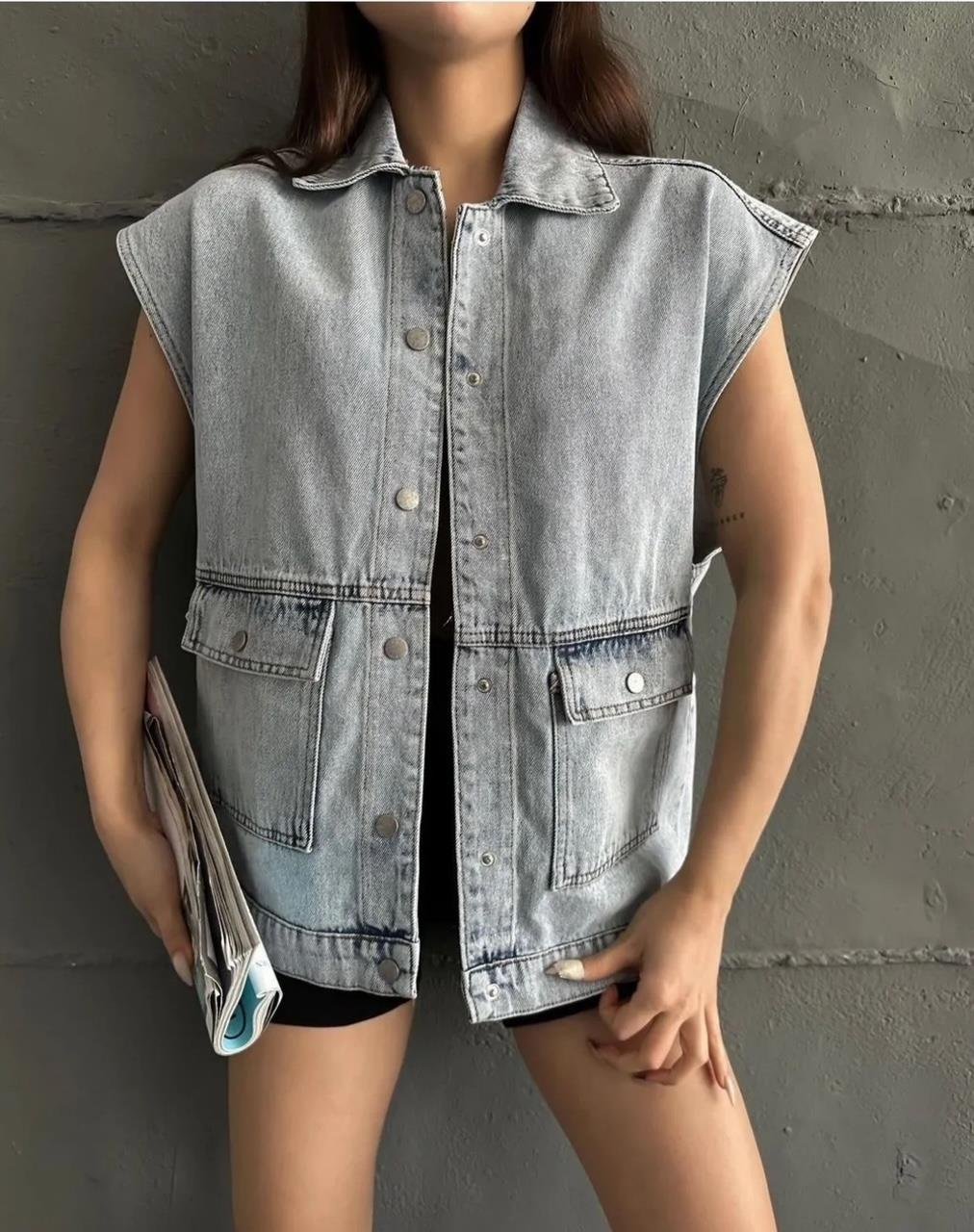 Mavi Cepli Denim Yelek