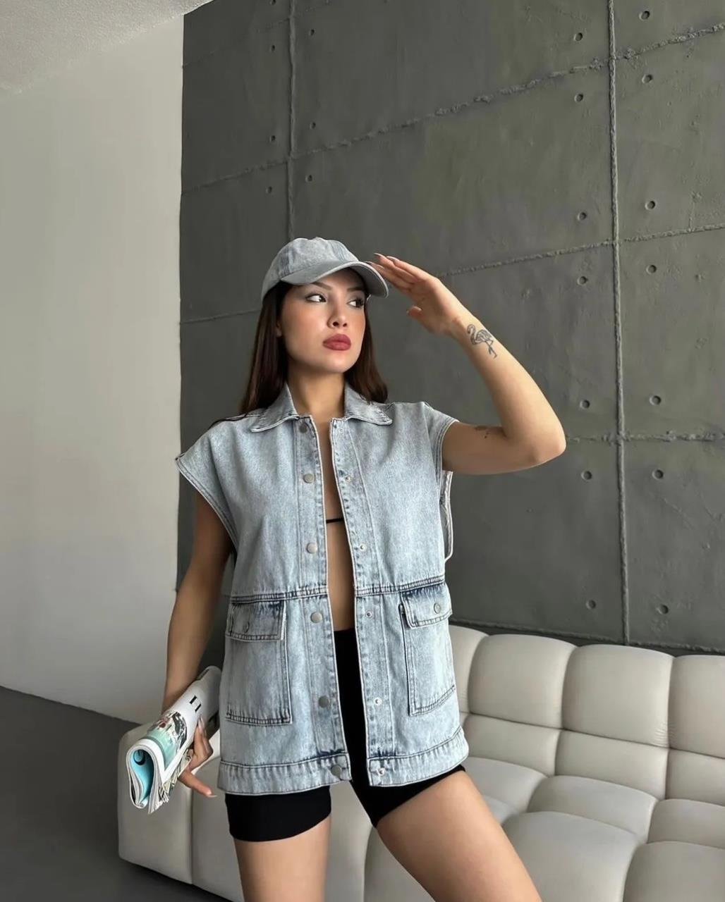 Mavi Cepli Denim Yelek