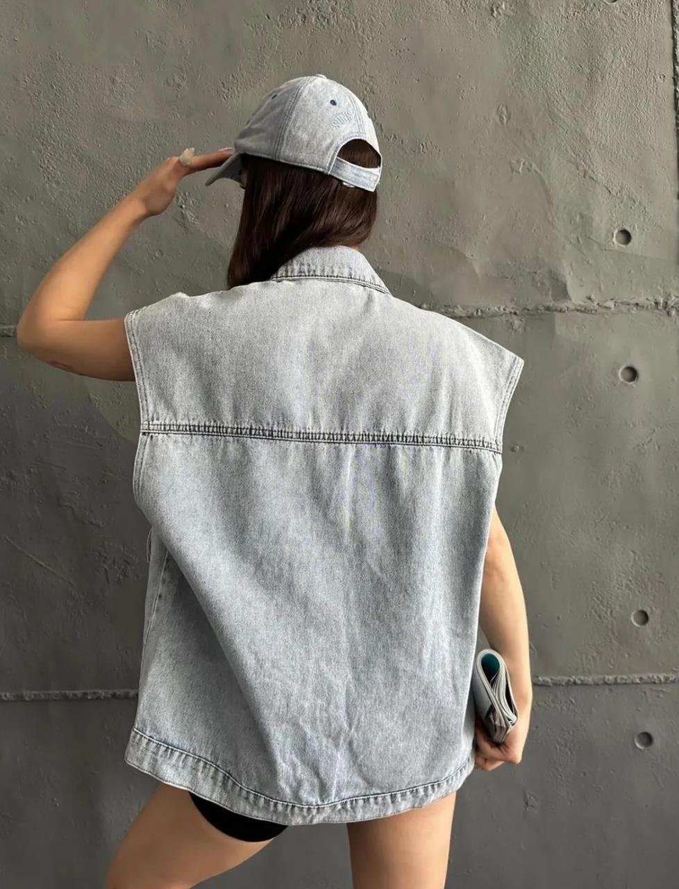 Mavi Cepli Denim Yelek