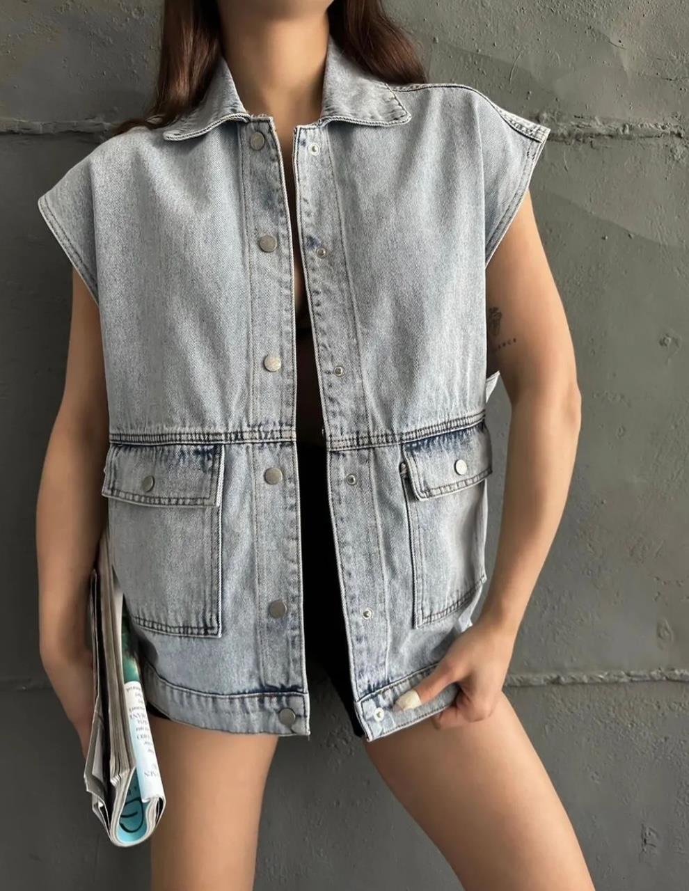 Mavi Cepli Denim Yelek
