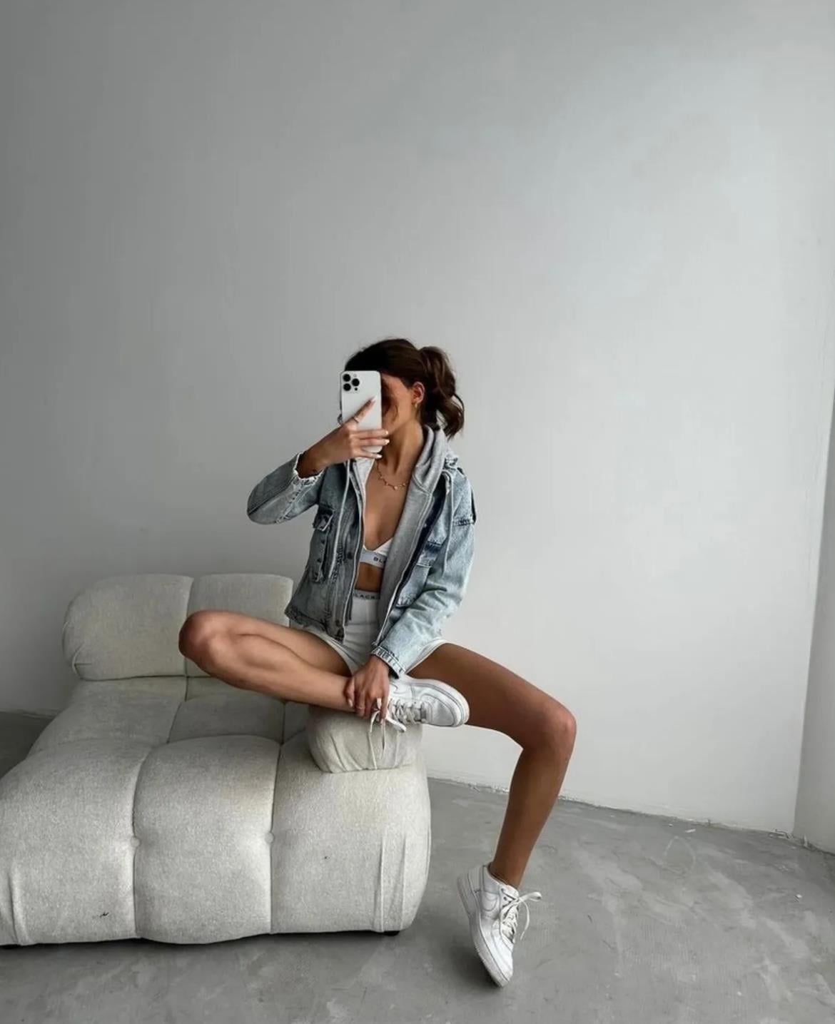 Mavi Gri Kapüşonlu Denim Ceket