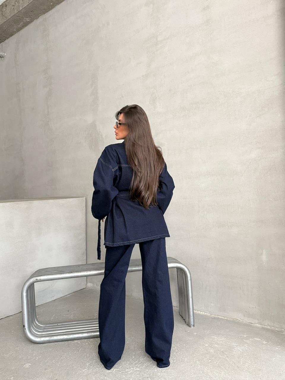 Mavi Kuşaklı Denim Takım 