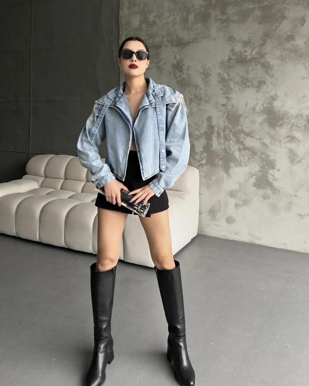Mavi Omzu Taş Denim Ceket