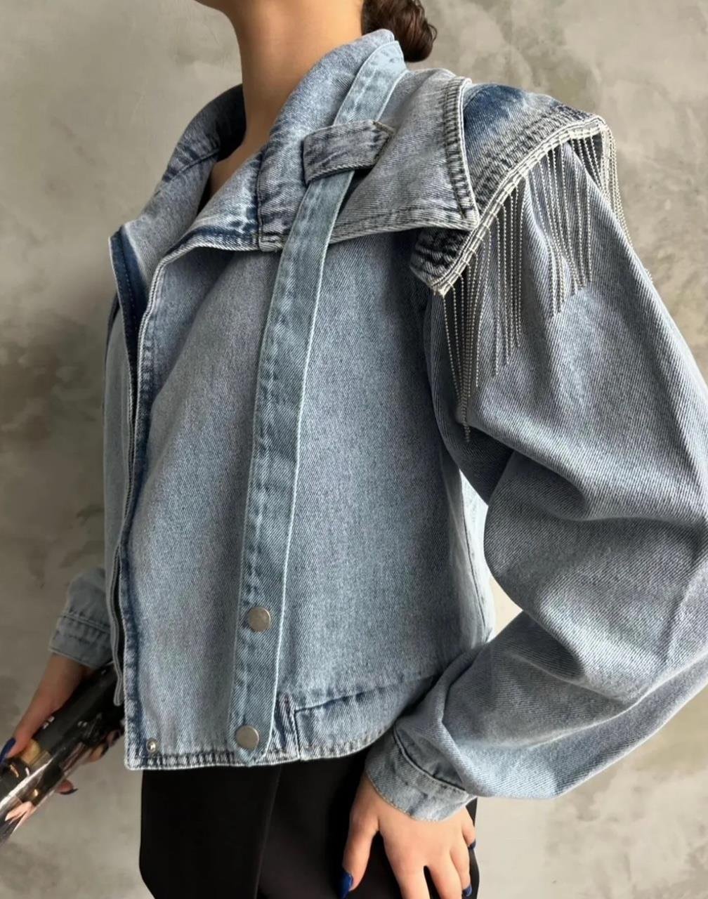 Mavi Omzu Taş Denim Ceket