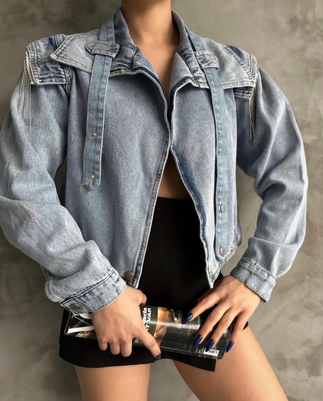 Mavi Omzu Taş Denim Ceket