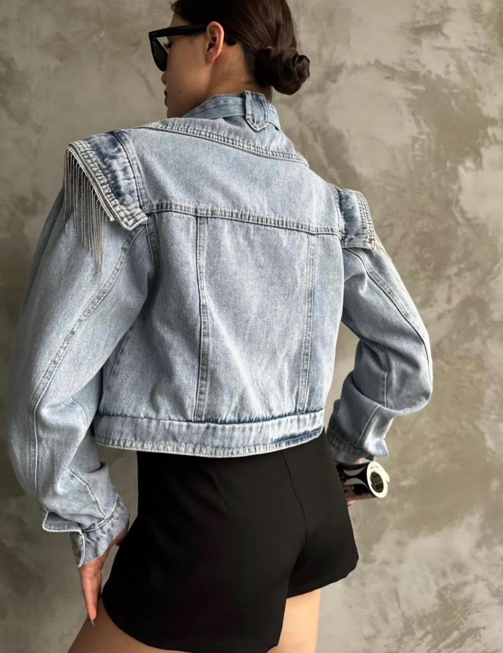 Mavi Omzu Taş Denim Ceket