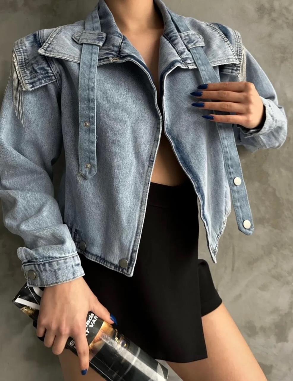 Mavi Omzu Taş Denim Ceket