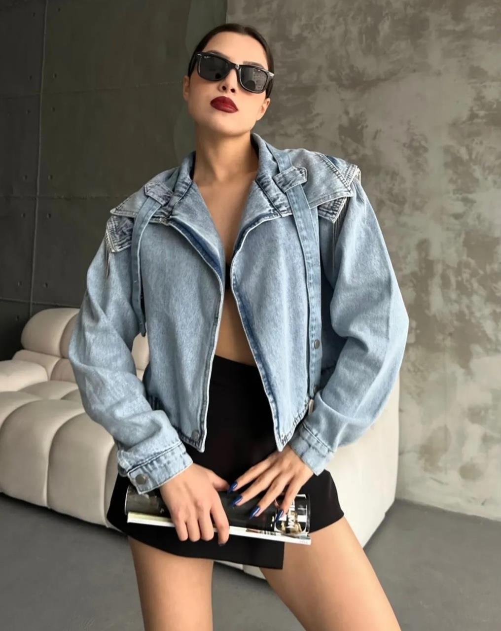 Mavi Omzu Taş Denim Ceket