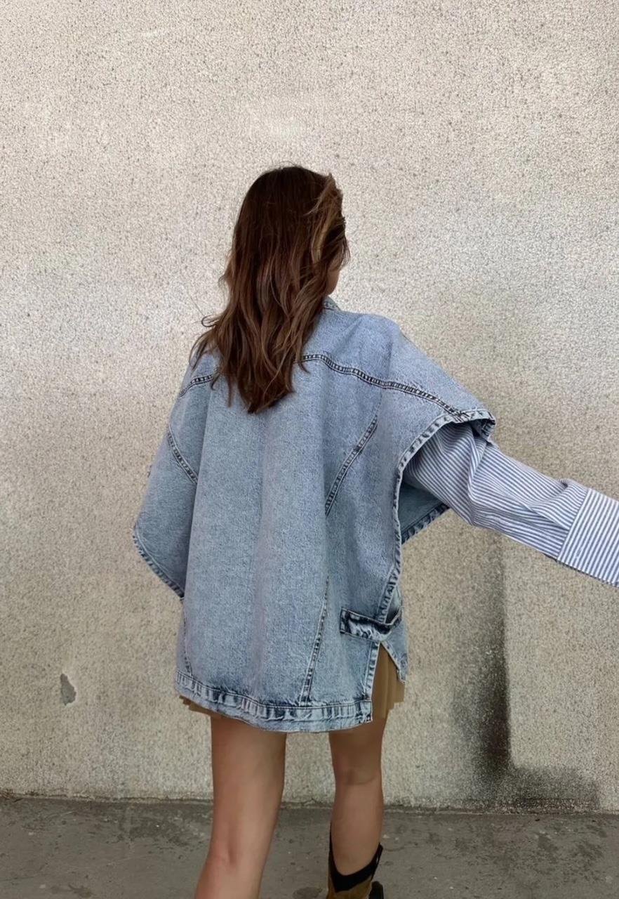 Mavi Yanları Açık Denim Yelek