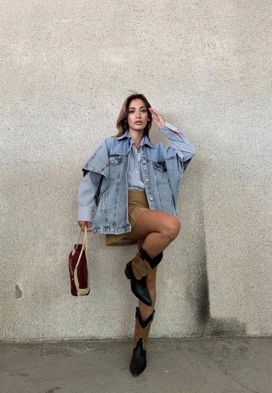 Mavi Yanları Açık Denim Yelek