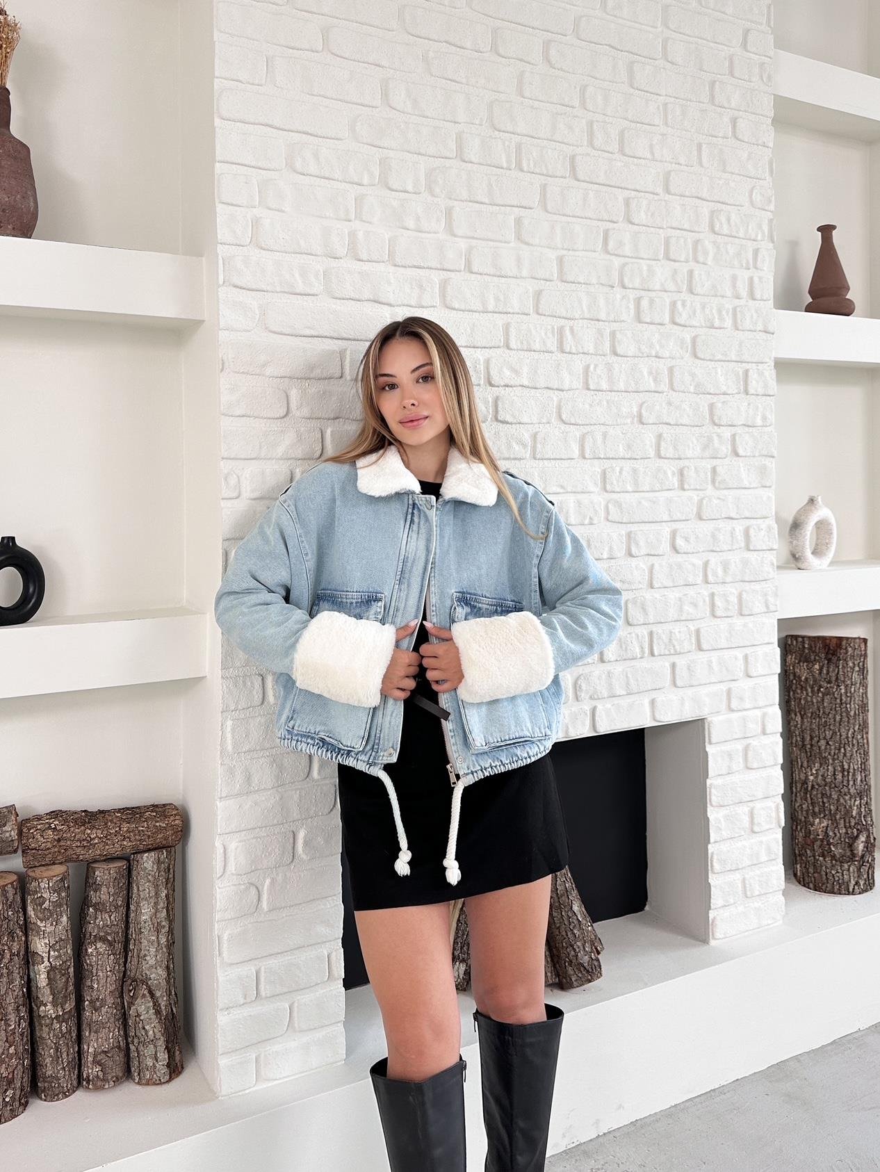 Mavi Yeni Sezon İçi Peluş Denim Mont