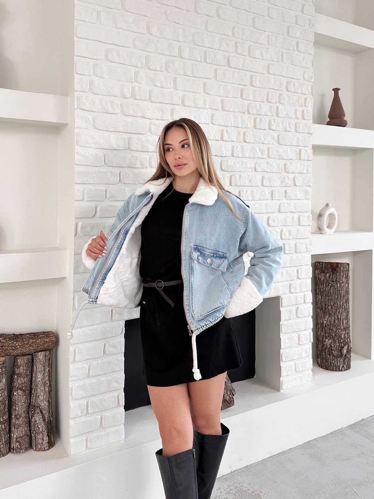 Mavi Yeni Sezon İçi Peluş Denim Mont