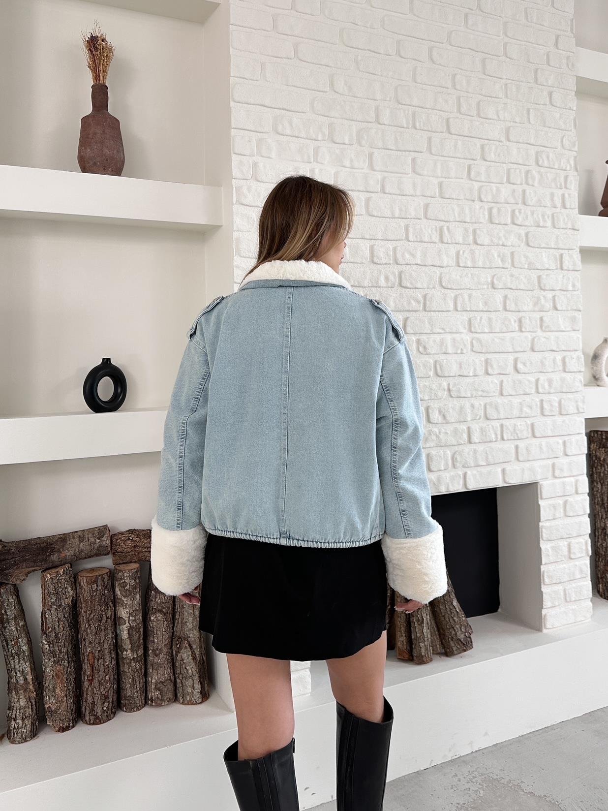 Mavi Yeni Sezon İçi Peluş Denim Mont