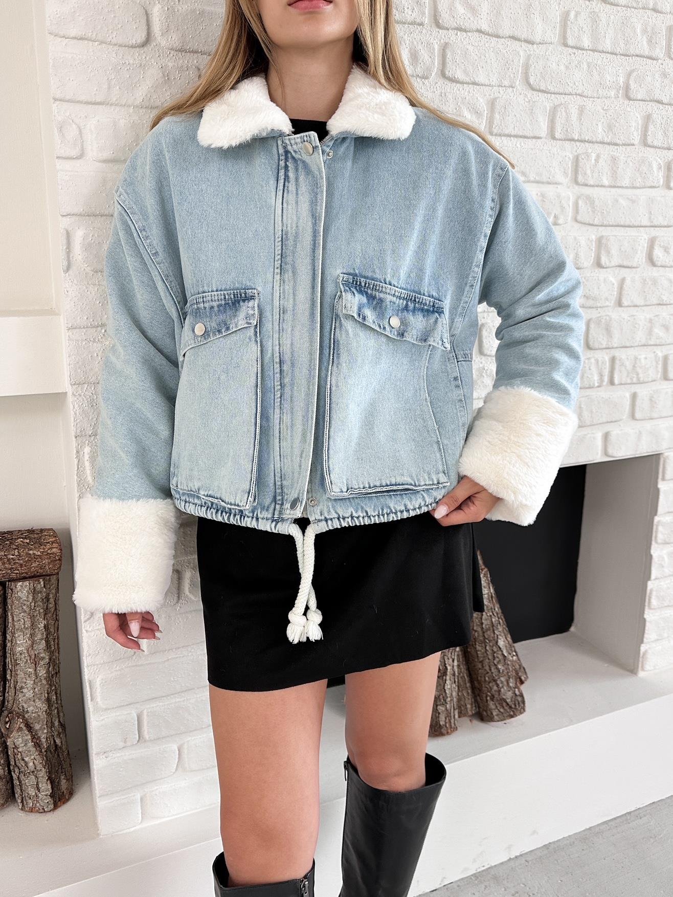 Mavi Yeni Sezon İçi Peluş Denim Mont