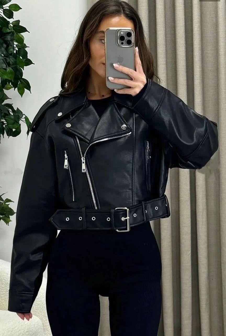 Oversize Crop Deri Ceket
