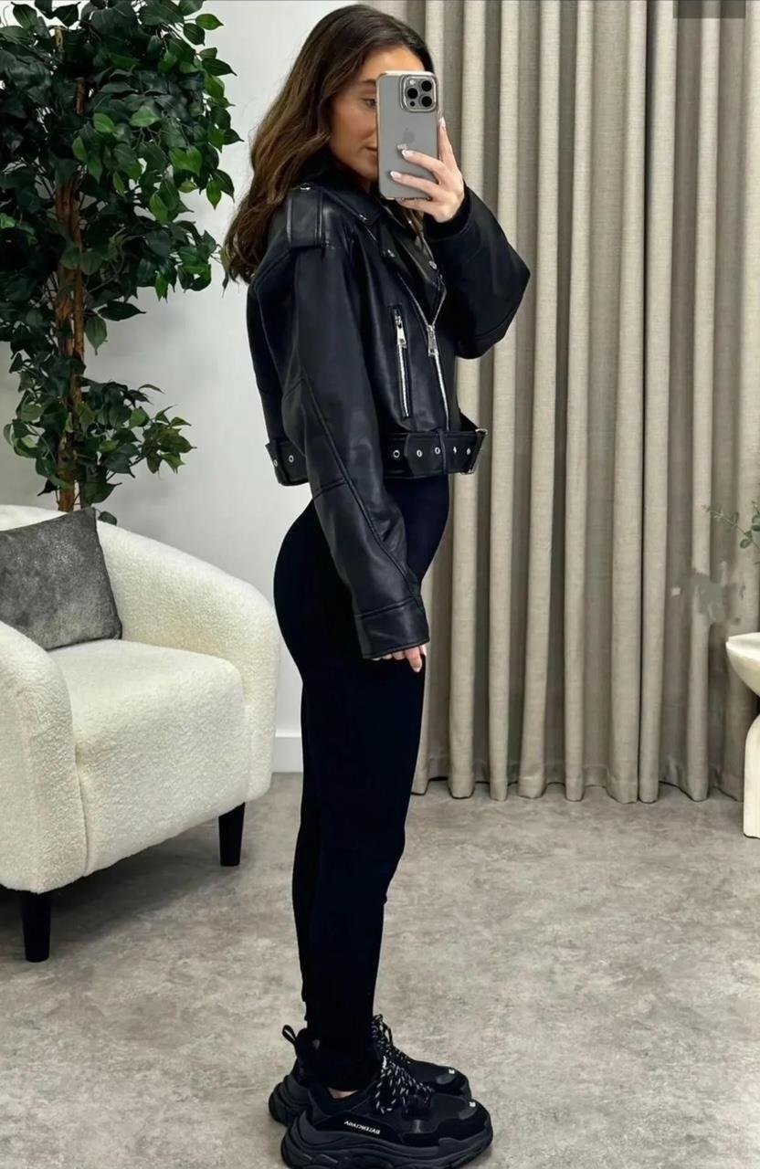 Oversize Crop Deri Ceket