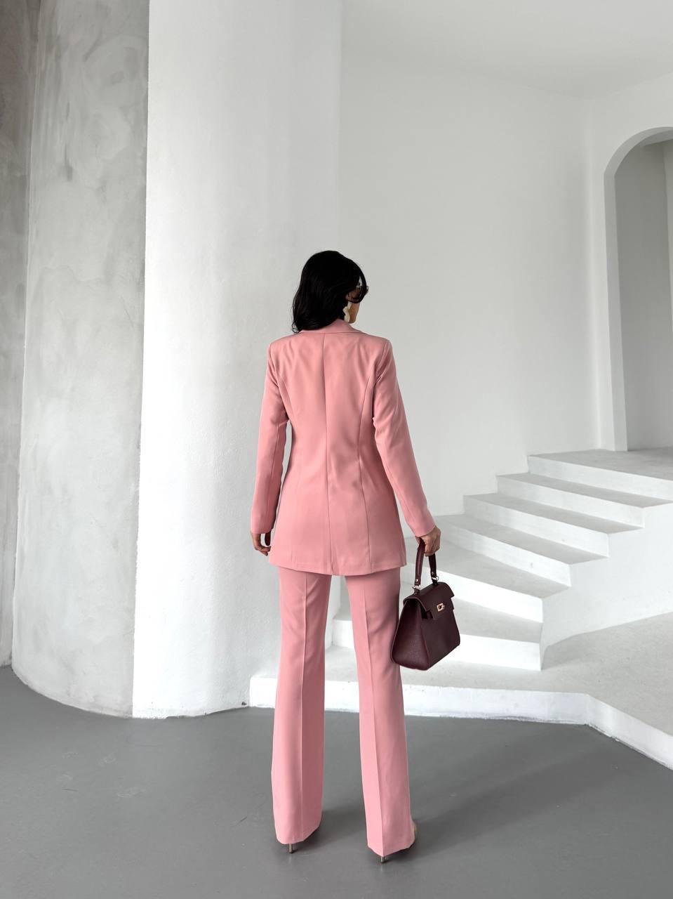 Pembe Çift Kuşak Görünümlü Blazer Takım