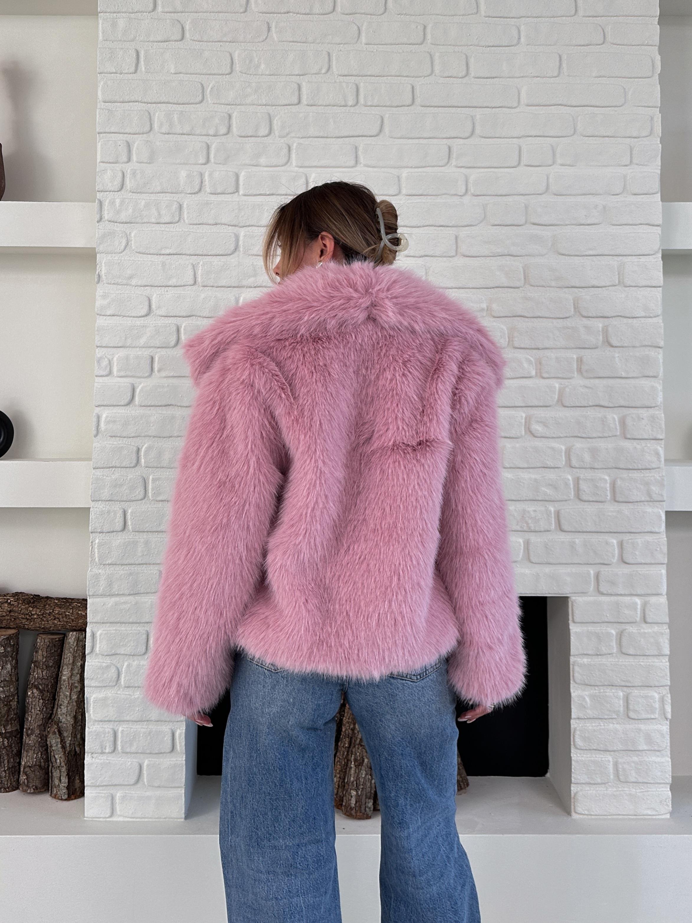 Pembe Premium Yumuşak Dokulu Astarlı Kürk