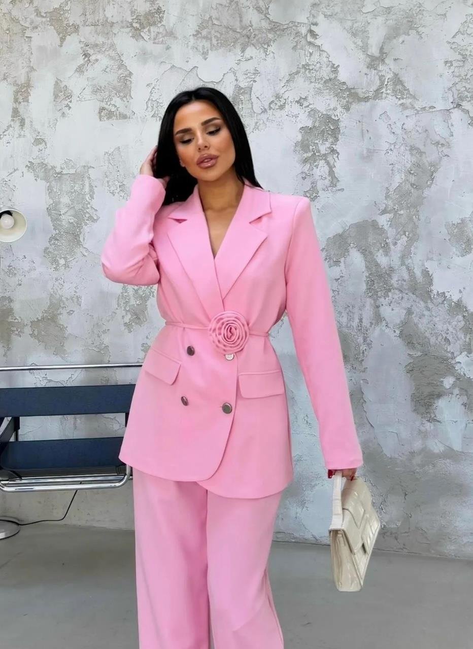 Pembe  Roses Güllü Blazer Takım