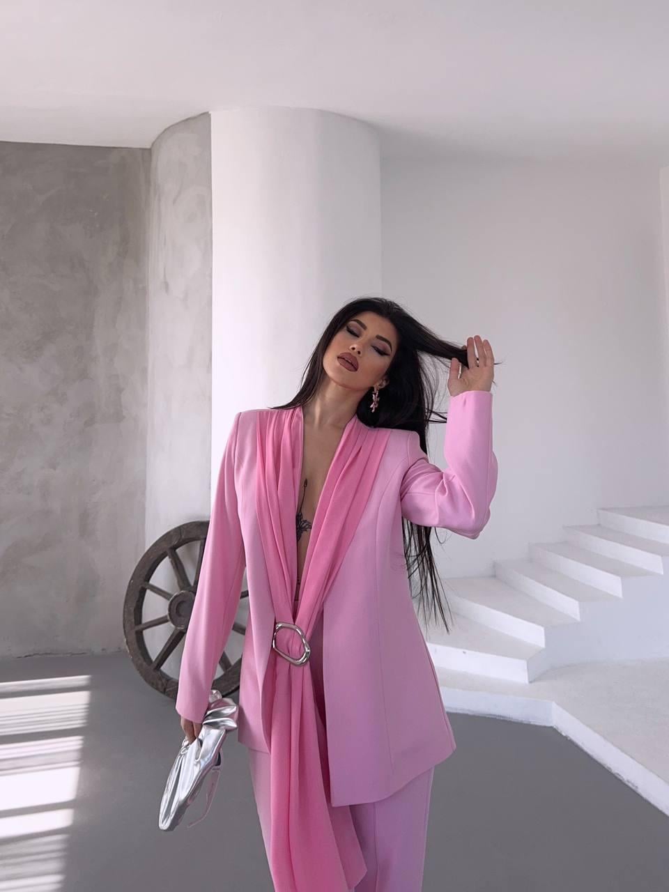 Pembe Şal Görünümlü Blazer Takım