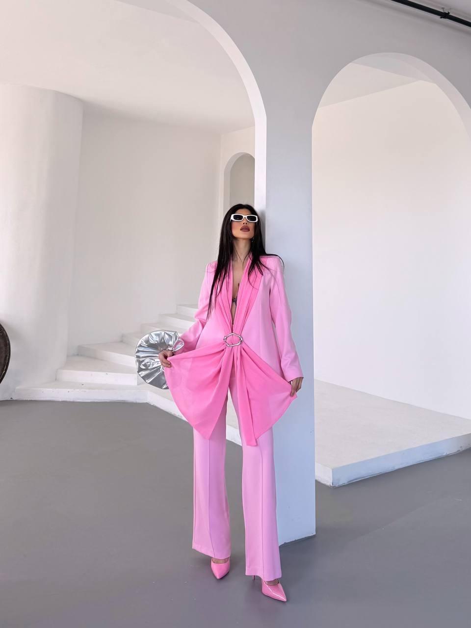 Pembe Şal Görünümlü Blazer Takım