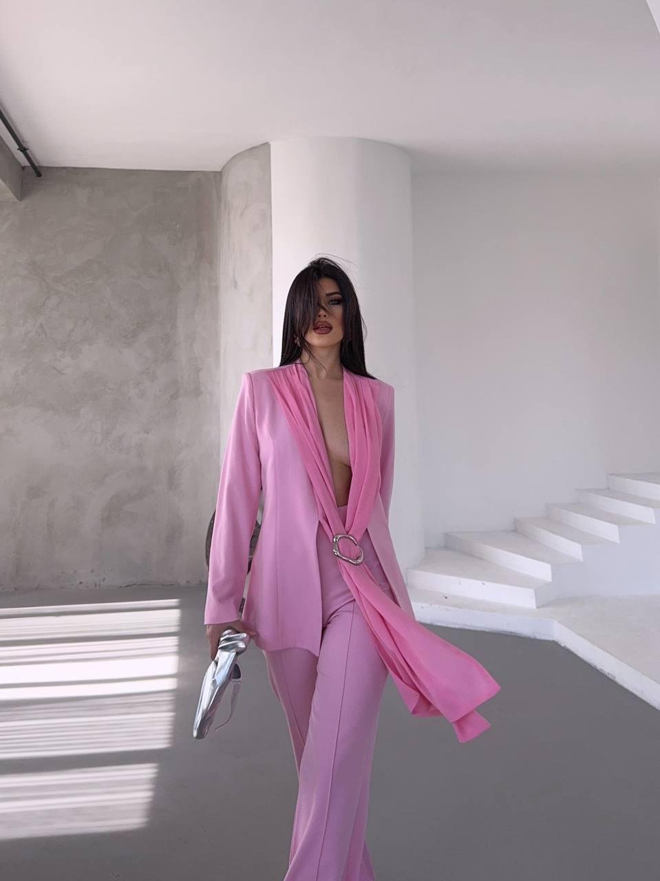 Pembe Şal Görünümlü Blazer Takım