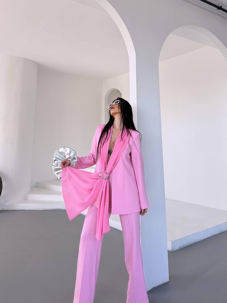 Pembe Şal Görünümlü Blazer Takım