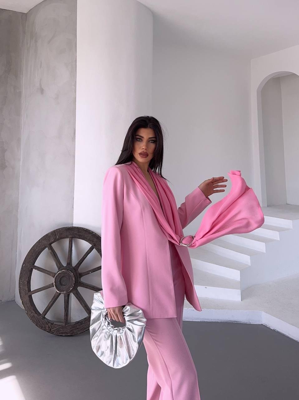 Pembe Şal Görünümlü Blazer Takım