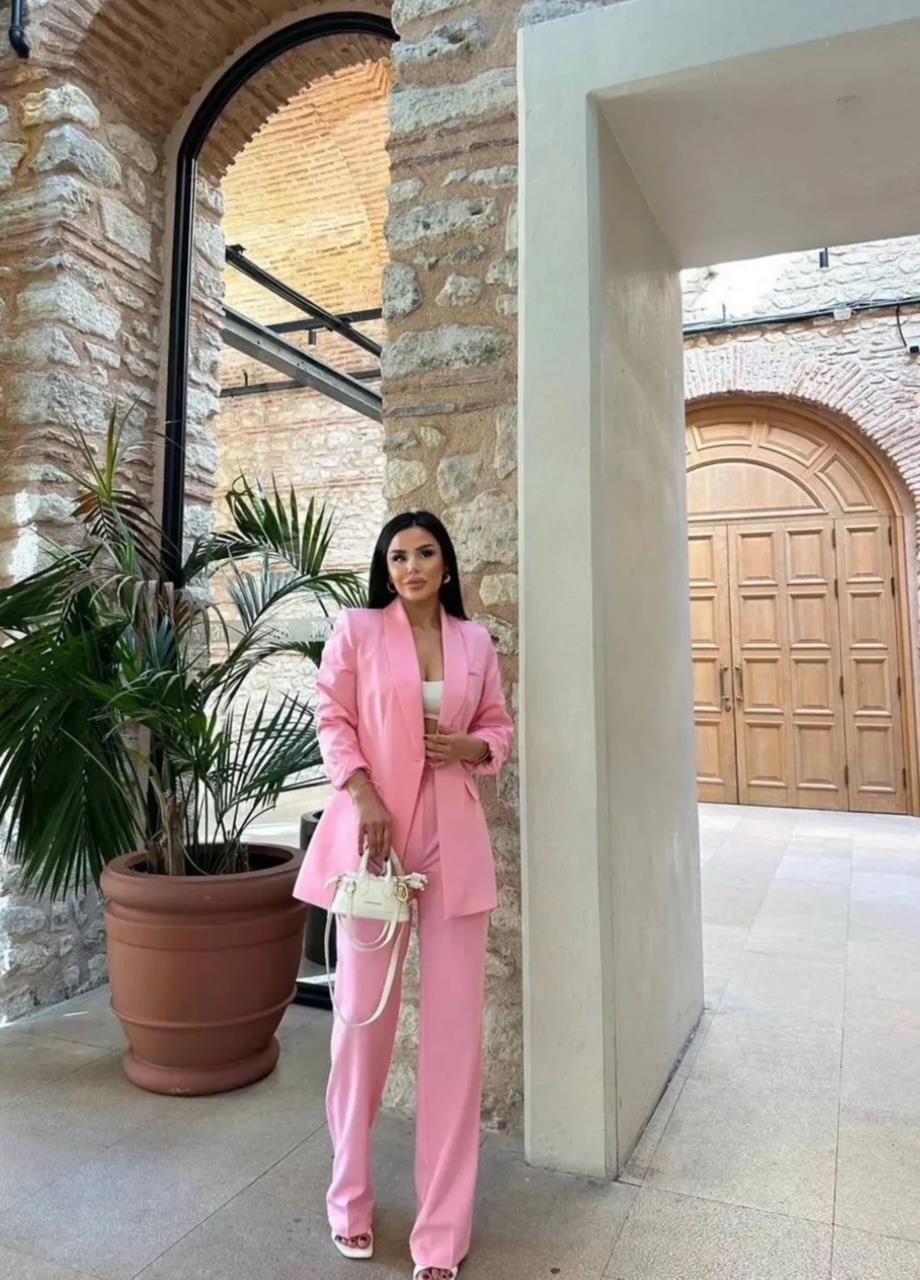 Pembe Tek Düğmeli Klasik Blazer Takım