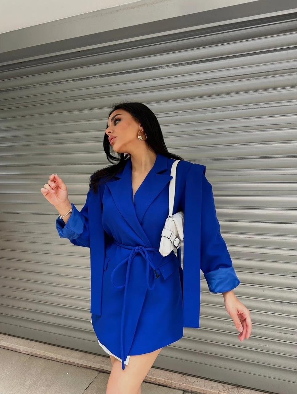 Saks Mavi Bağlamalı Blazer Ceket