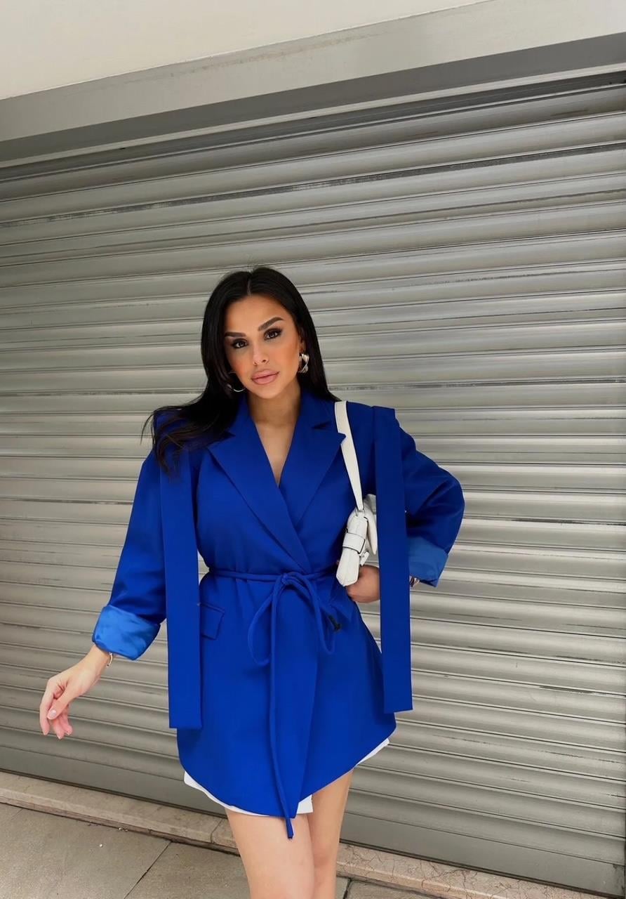 Saks Mavi Bağlamalı Blazer Ceket